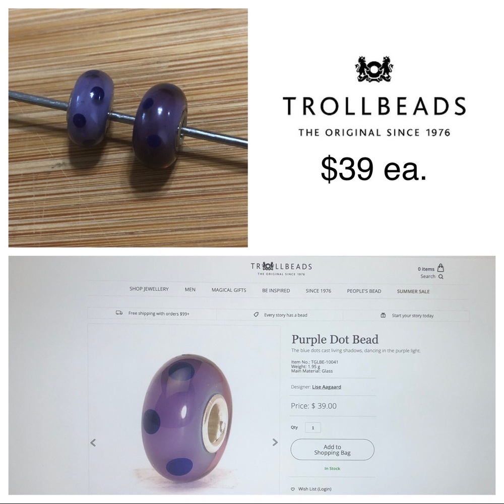 Trollbeads - Purple Dot Bead - choose one!